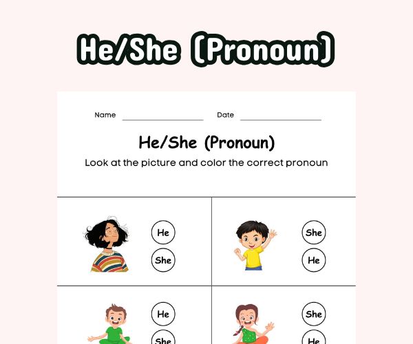 He or She Pronoun Worksheet